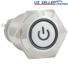 16mm 12V Latching Push Button Power Switch Stainless Steel Blue LED Waterproof