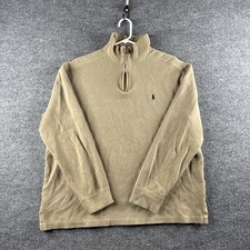 Polo Ralph Lauren Rib Sweatshirt Mens L Beige 1/4 Zip Pullover Old Money Preppy