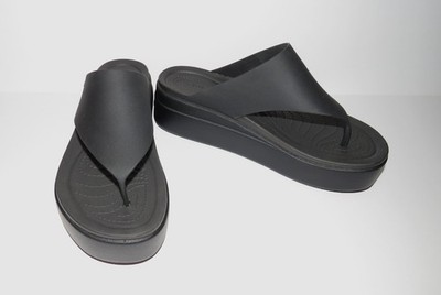 NEW Crocs LiteRide Black Brooklyn Flip Thong Platform Wedge Sandals Womens Sz 8