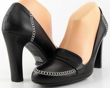 190 VIA SPIGA BRANNY Black Fox Leather Designer ITALY Stacked Heel Pumps 10 M