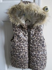 Children's Place sequin vest fur trim Cheetah fleece lined girls 7/8 hooded EUC