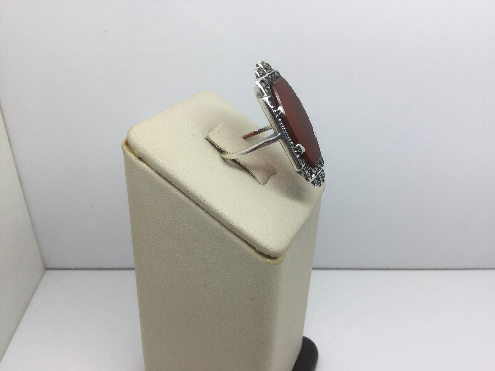 STERLING SILVER RING W/ CLIPPED RECTANGLE CARNELI… - image 2