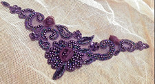 beaded collar sheer flower yoke 3.5 x 10" aubergine 1pc hand sewn