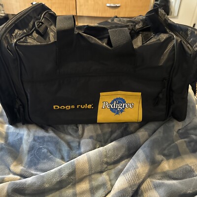 Vintage Pedigree  Dogs Rule Black Yellow Duffle Bag Tore Pockets Printed 4 Sides