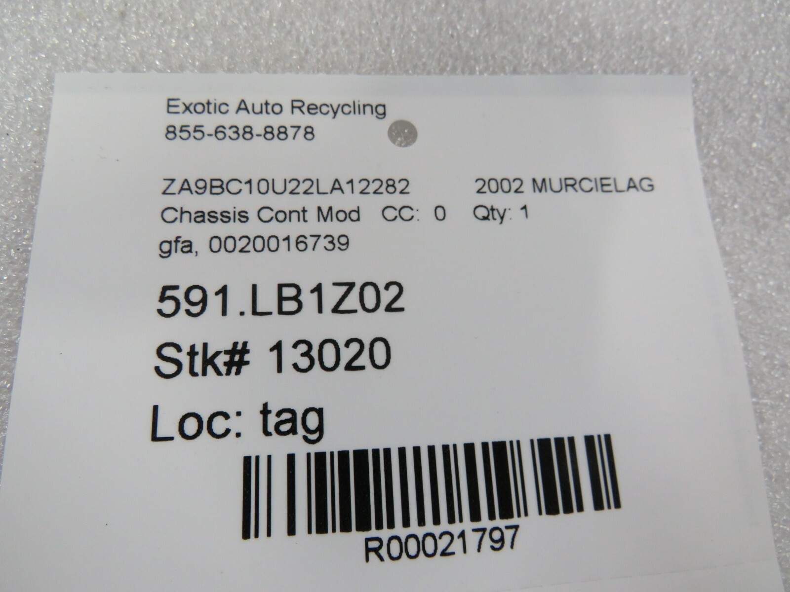 Lamborghini Murcielago, GFA Unit, Computer Module, Used P/N 0020016739