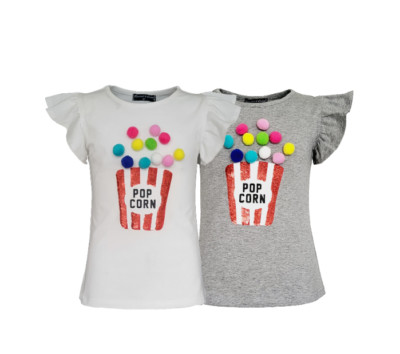 Mädchen Sommer T-Shirt Bluse Popcorn 3D Shirt Top Baumwolle Neu Gr. 92 bis 140