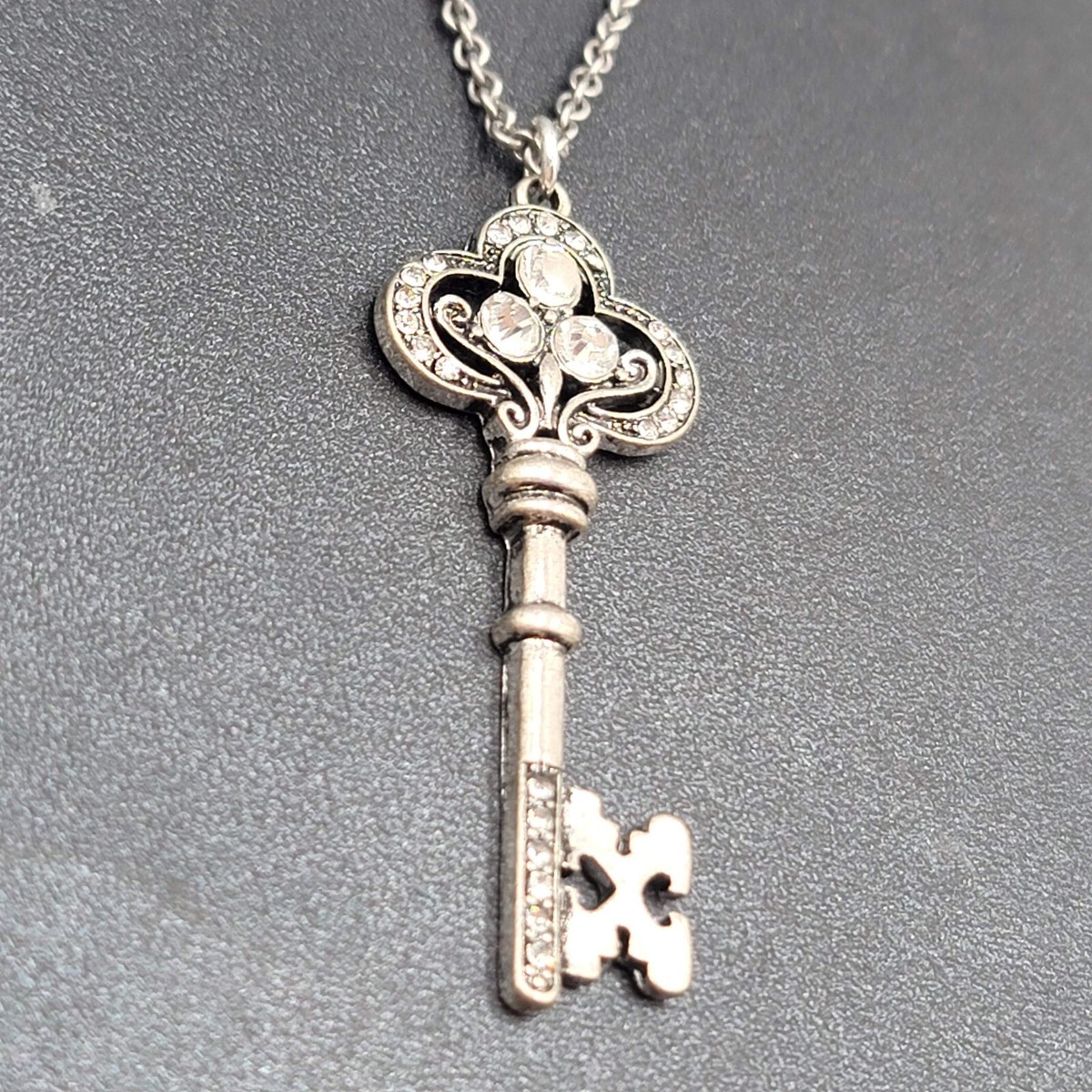 Key Necklace Silver tone Crystal Key Pendant 22 Key Necklace Silver tone Crystal Key Pendant 22