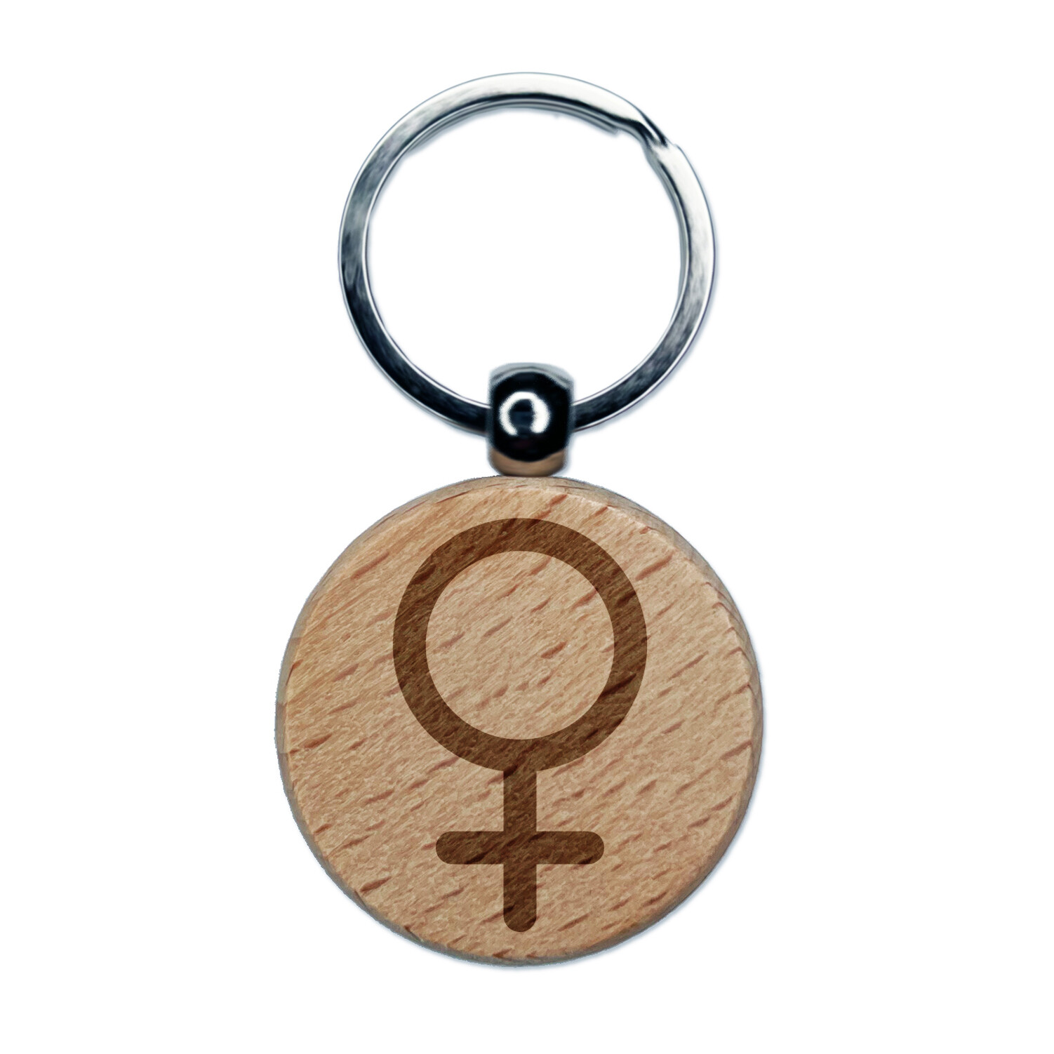 Venus Female Symbol Engraved Wood Round Keychain Charm  