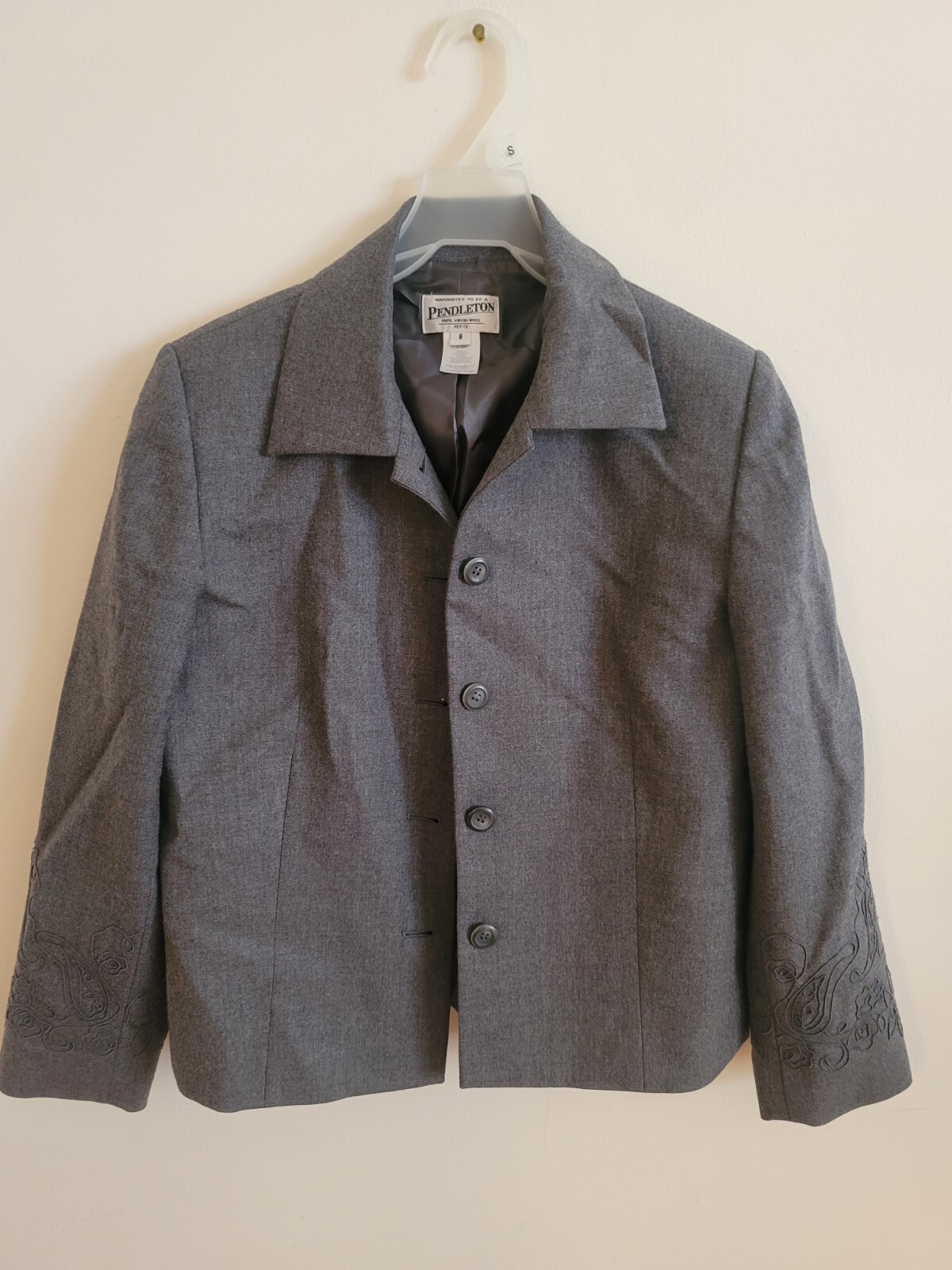 Pendleton Jacket Wool Grey Button Up Womens 8 Emb… - image 1