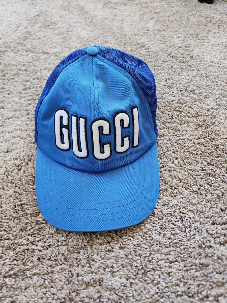 Authentic GUCCI GG sz LARGE L Blue Baseball Hat White 