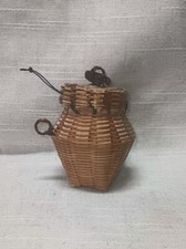 Vintage Miniature 3.5" Tall Hand Woven Rattan Basket With Lid Ornament