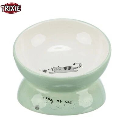 TRIXIE ELEVATED CAT BOWL CAT KITTEN SAGE/WHITE CERAMIC FOOD BOWL RAISED 150ML