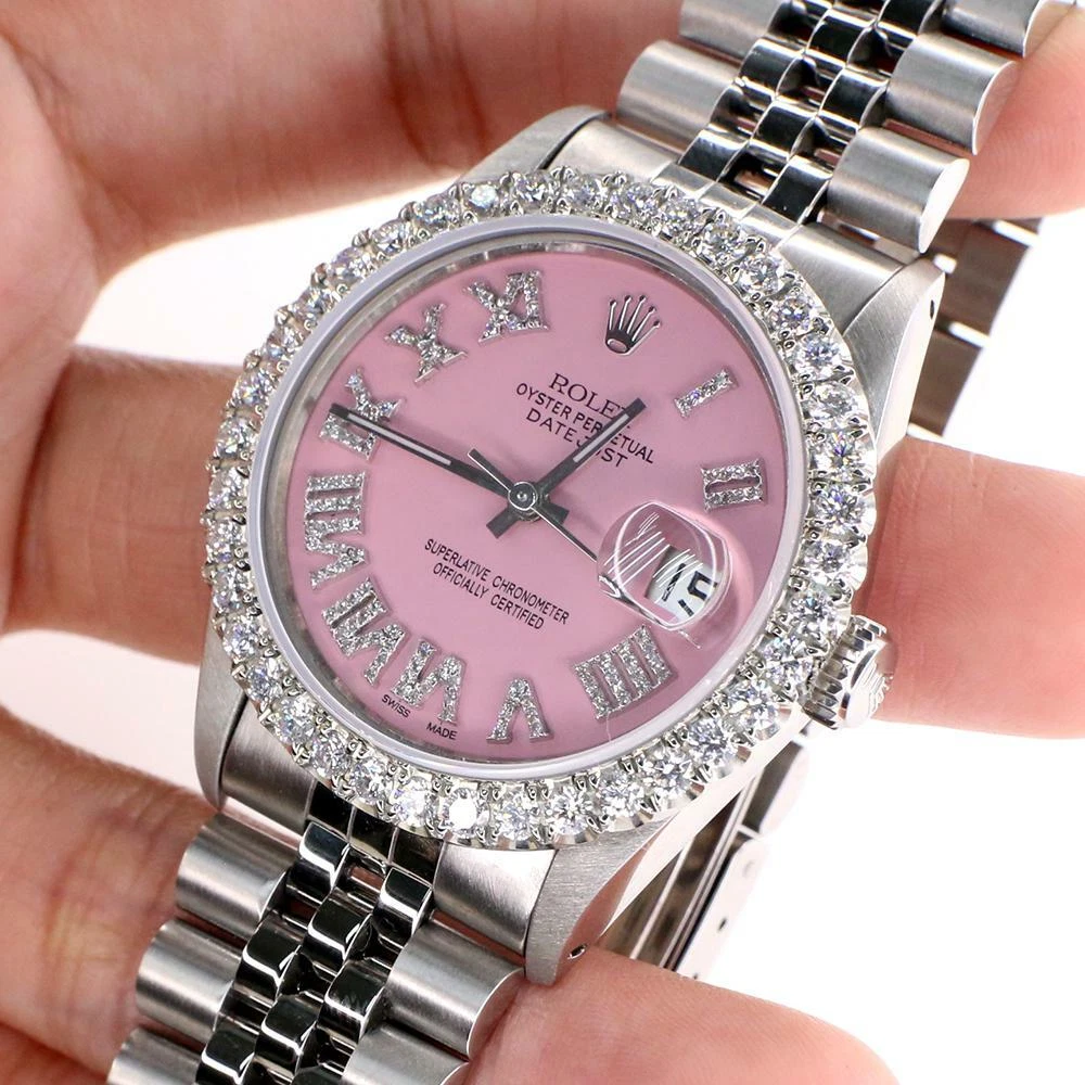 Rolex Datejust 36MM Steel Watch with 3.3CT Diamond Bezel Orchid Pink Roman Dial