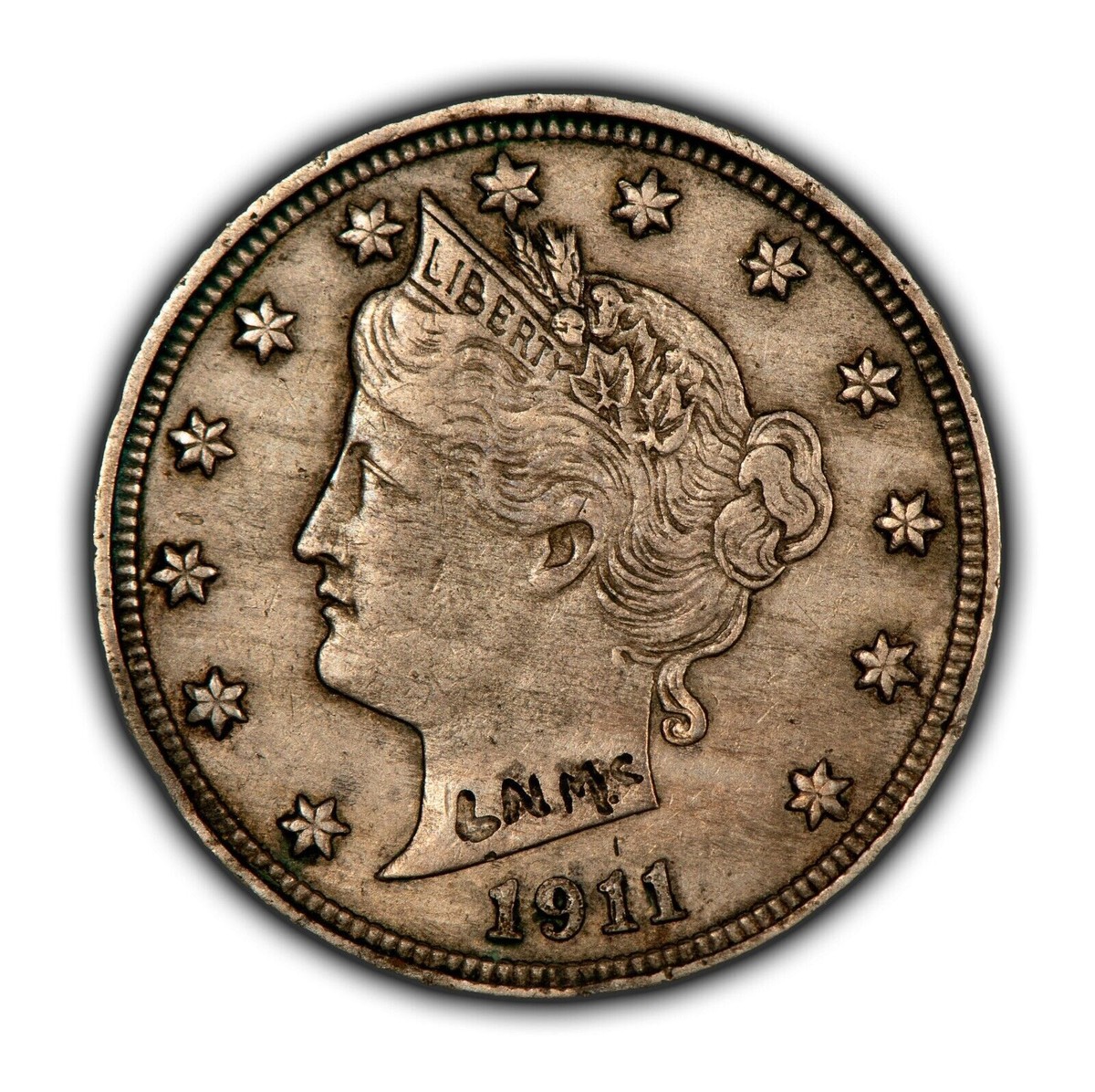 コレクション 1911 Liberty Head V Nickel 5c 1911 5c Liberty Head V Nickel - LNMS Carving - XF/AU Coin