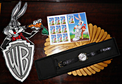 Vtg.Bugs Bunny Warner Brothers Acme Watch Fossil 36mm + Stamps / Appliqué Rare