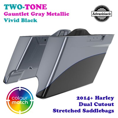 Gauntlet Gray & Vivid Black 2-Tone Extended Saddlebag For 14+ Harley Street