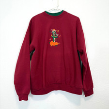 Vintage Fall Pumpkin Halloween Sweatshirt Birdhouse Squirrels Burgundy Women L