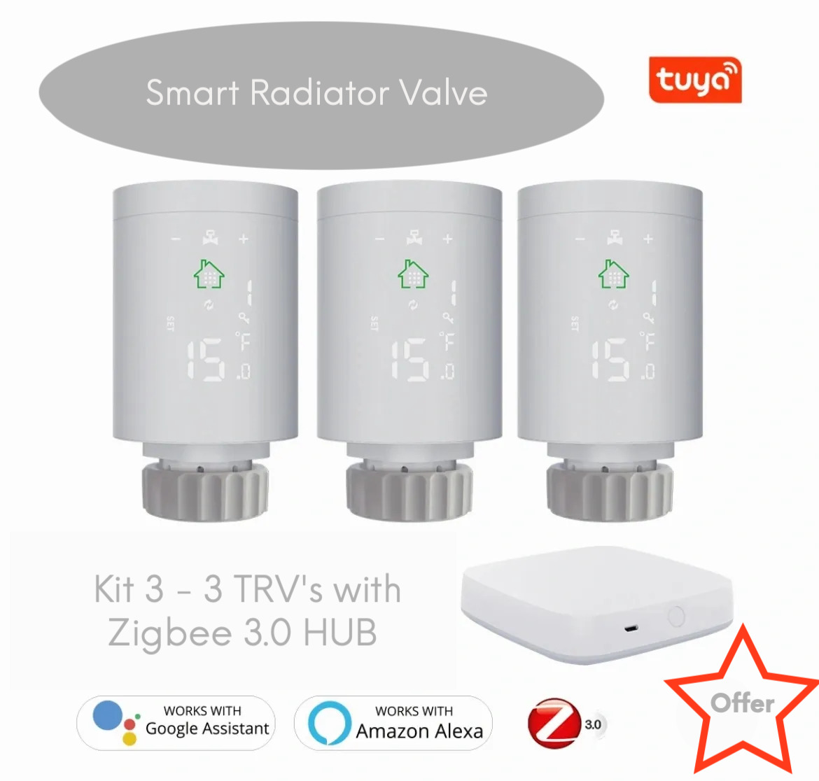 Smart Home ZigBee 3.0 Smart Thermostatic Radiator Valve (TRV) Kit 3