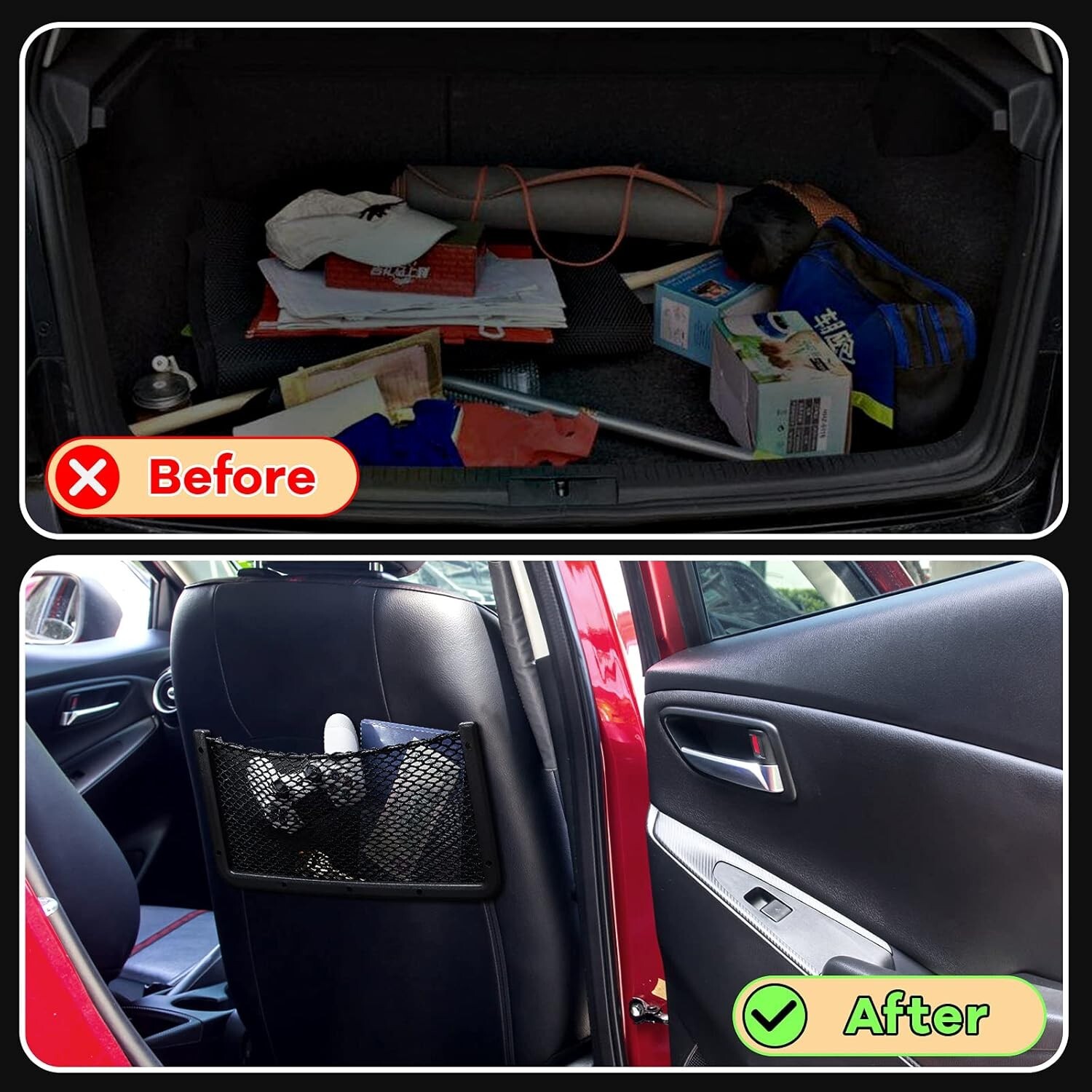 2 Pcs Car Storage Mesh Net Bags 16x8 Inch Durable Organizer Trunk Vehicle Use