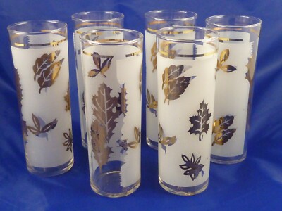 VTG Libbey Tom Collins Glasses Golden Foliage x6