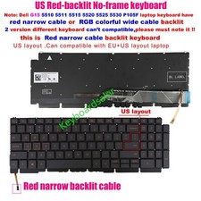 New US Keyboard Red Backlit for Dell G15 5510 5511 5515 5520 5525 5530 P105F