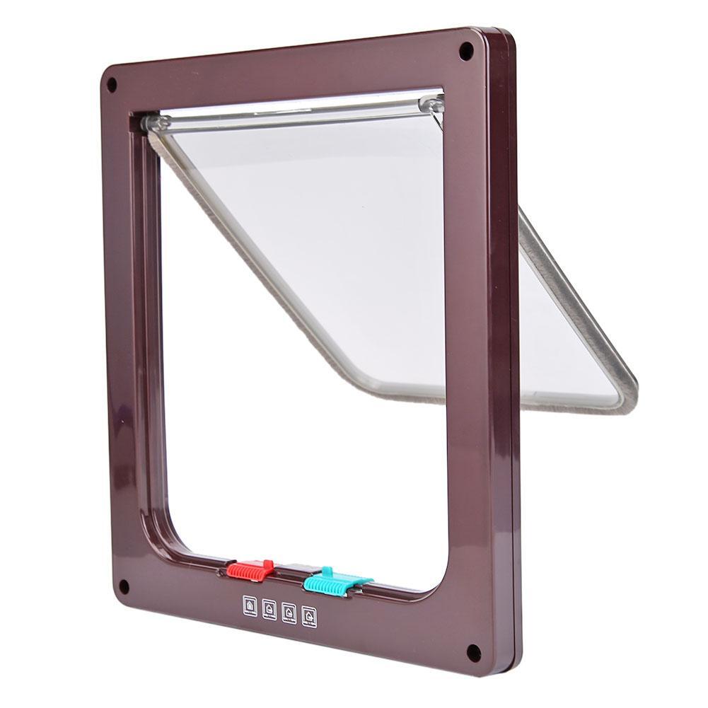 4 Way Lockable Dog Cat Safe Flap Door Puppy Pets Plastic Gate (Brown XL
