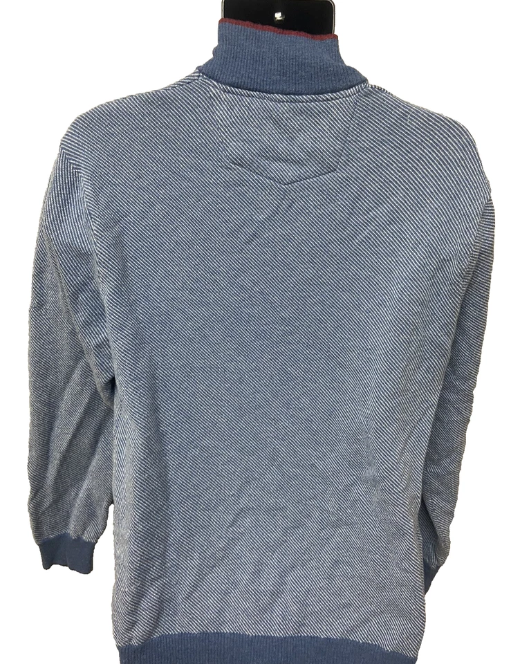 Robert Graham Mens Sweater Size Large 1/2 Zip Pullover Blue Striped Long Sleeve - Image 2 of 4