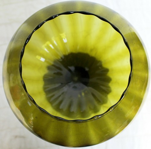 Vtg MCM Empoli Art Glass Footed Bowl Compote Ribbed Green Vase Optic - Picture 7 of 8