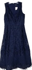 ANN TAYLOR Navy Guipure Lace Embroidered Flare Pleated Dress 2 XS Self Portrait