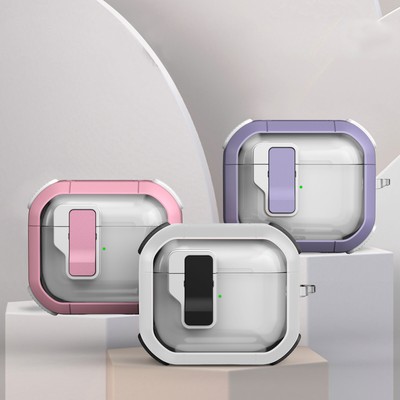 Automatic Secure Lock Case for AirPods 4th/3rd/Pro 2/1st Gen with Metal Keychain