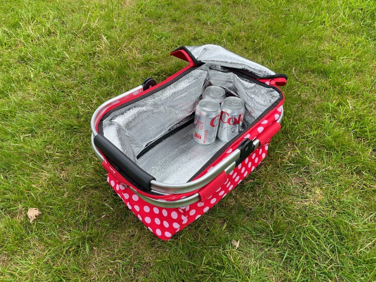 FOLDABLE PICNIC BASKET COOLER BAG FOLDING INSULATED HAMPER COOL RED POLKA DOT eBay