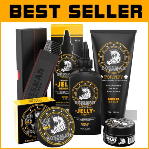 Men's Complete Beard Kit with Oil, Conditioner, Balm & Mustache Wax – Gold Scent