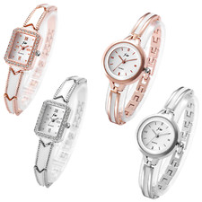 Women's Elegant Rhinestone Square Dial Stainless Steel Bangle Quartz Wrist Watch