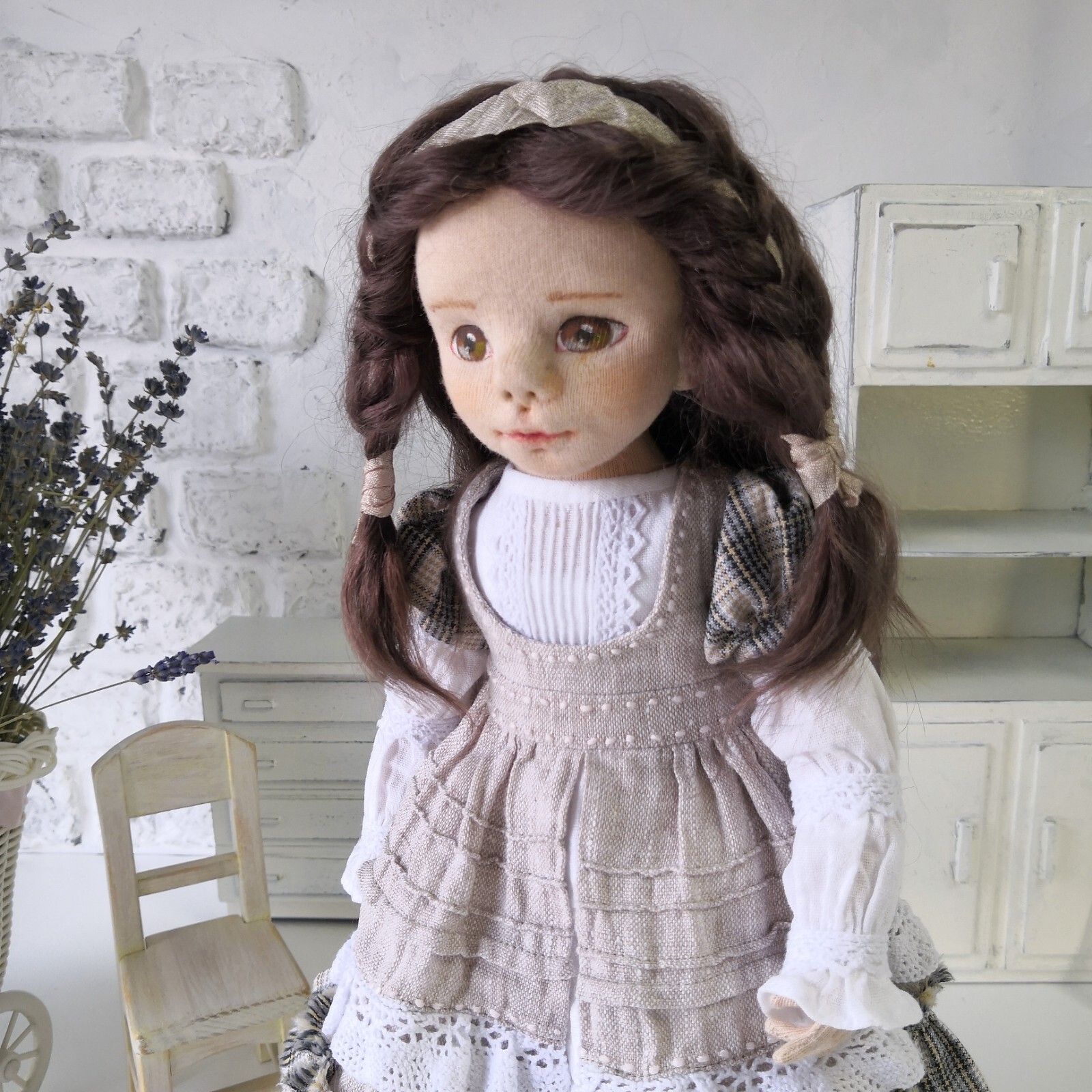 Handmade doll with brown hair 13.7 inch. An artistic doll. Rag doll ...
