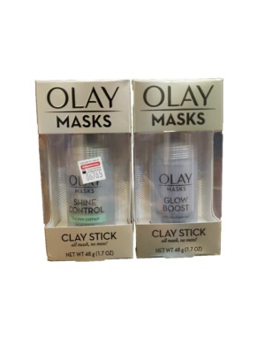 OLAY Shine Control Tea Tree & Glow Boost White Charcoal Clay Stick Mask  1.7oz 