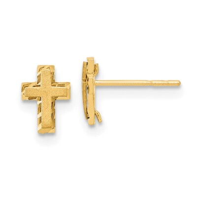 Real 14kt Yellow Gold Madi K Satin & Polished Diamond-cut Cross Post Earrings