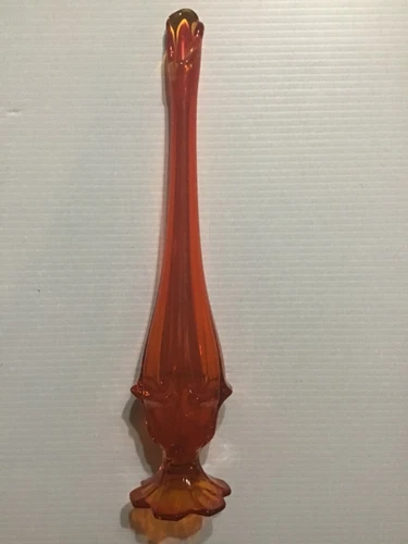 Vintage Fenton Orange Swung Glass Vase, 13” Tall - Solid Base, MCM Beautiful