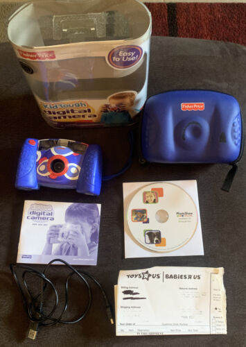 Appareil photo numérique Fisher Price KID-TOUGH bleu 2007, étui pour appareil photo, cordon USB FONCTIONNE !! - Photo 1 sur 4