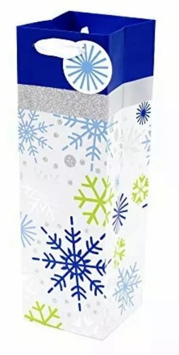 Confezione da 2 sacchetti regalo bottiglia natalizia Hallmark (fiocchi di neve) 13”x4”x4”.  C1 - Foto 2 di 4