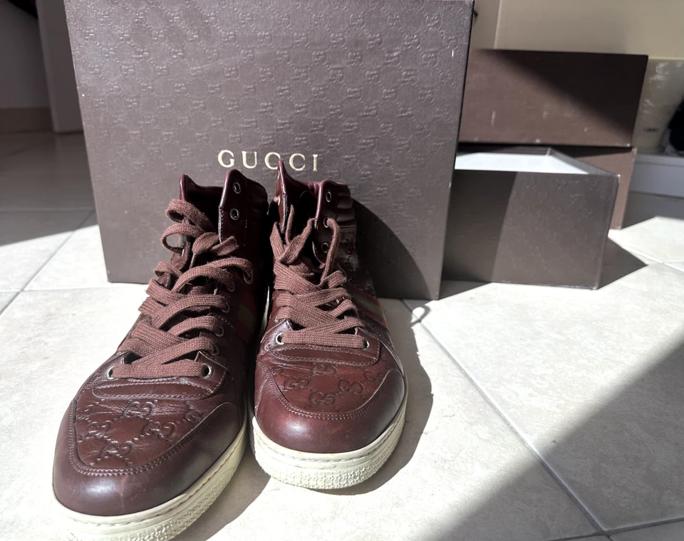 GUCCI 勃艮第皮革高帮男式运动鞋-欧洲美国 10.5 — 第 2/2 张图片