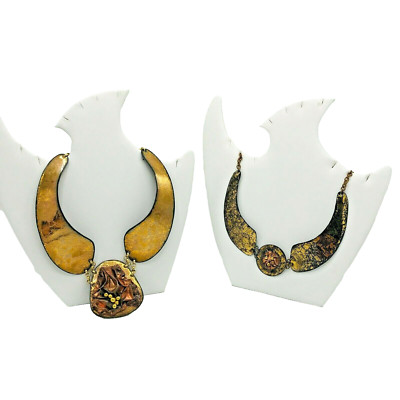 2 Hand Crafted Yoki Artist Statement Necklaces Collar Metal Enamel JE