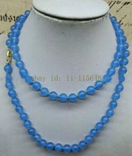 8mm Blue Jade Round Gemstone Bead Necklace 30  Birththday Gift Boho Jewelry Girl