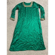 South Asian Kameez Tunic Dress Womens Medium Green Excellent Gold Embroidered