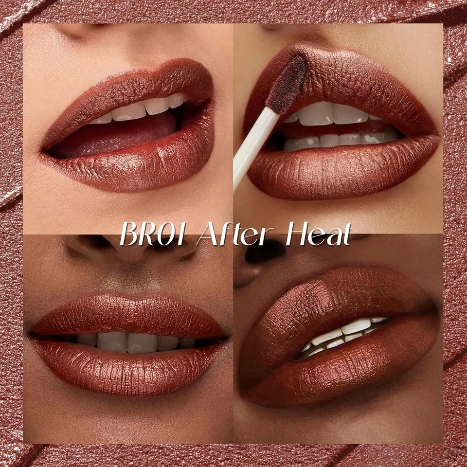 Lápiz labial líquido metálico FOCALLURE, labio antiadherente copa BR01 después del calor  Foto 2 de 4