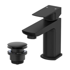 Cloakroom Basin Mixer Tap & Waste Set Square Mini Single Lever Matt Black Modern