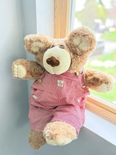 Vtg 80s Xavier Roberts Plush Furskins Teddy Bear Stuffed Red Stripe Overalls 22