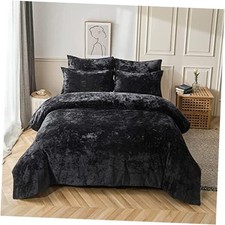 Distressed Velvet Comforter Set, 5 Pieces Distressed Velvet Face King Black