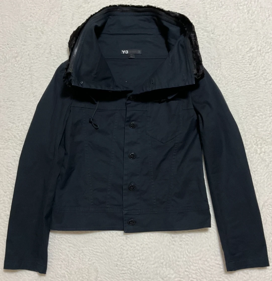 Y-3 Yohji Yamamoto Women's Short Trucker Jacket w/Fur Black Cotton
