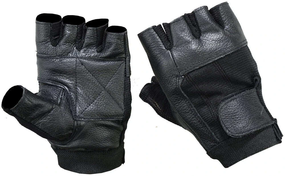 Men’s Leather Gloves  Fingerless Motorcycle Gloves W Padded Palm  Mesh