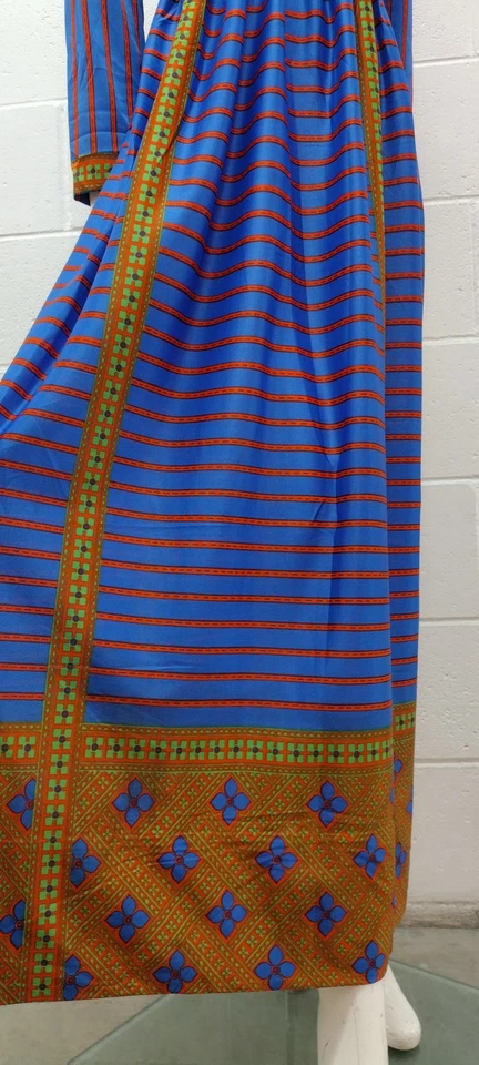 Saks 70s Geometric Long Dress Blue Maxi Multicolor Designer Leonard Tuttman S 26 - Image 4 of 4